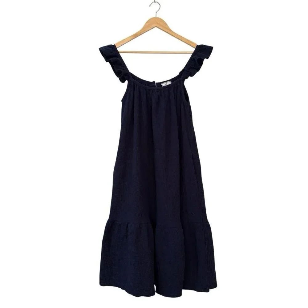 Petite Plume Cotton Gauze Celeste Night Dress Size Large Navy